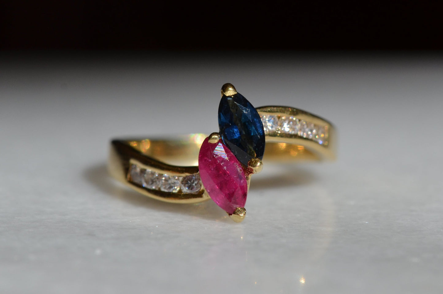 Romantic Sapphire and Ruby Marquise Toi et Moi