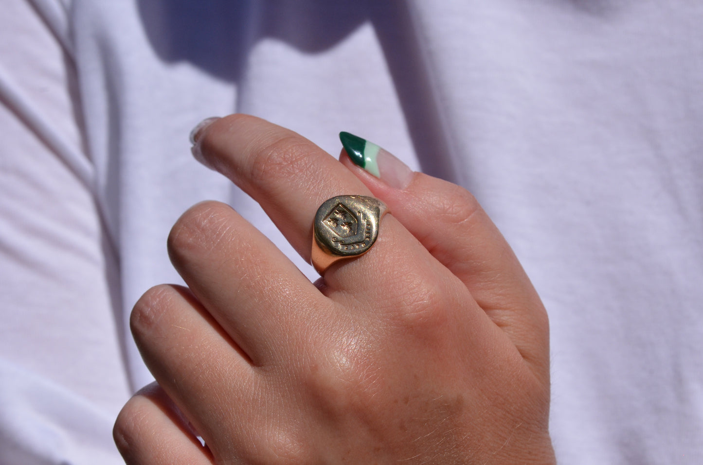 Large Vintage Crest Signet Ring