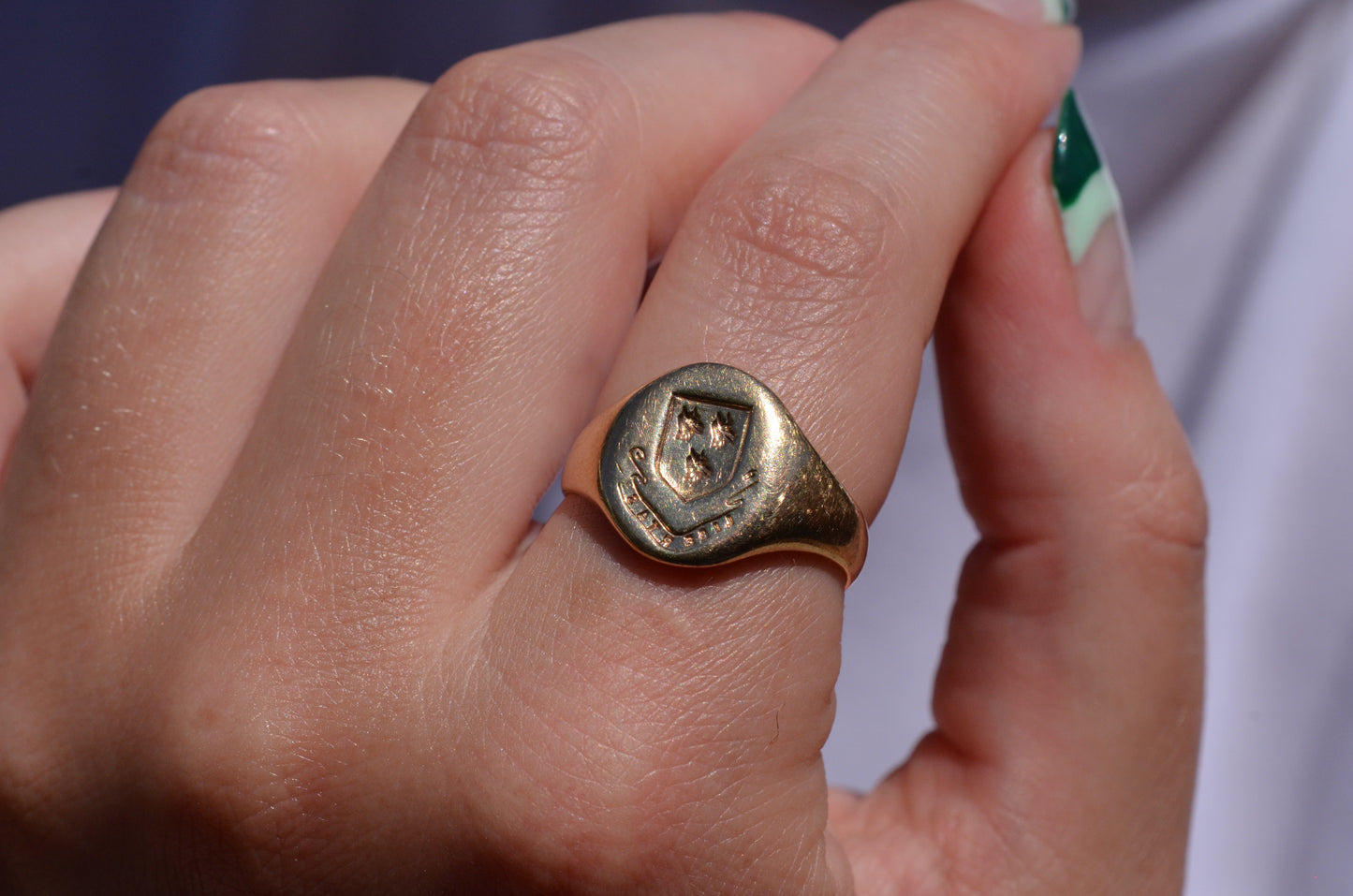 Large Vintage Crest Signet Ring