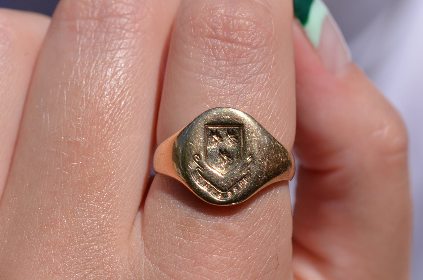 Large Vintage Crest Signet Ring