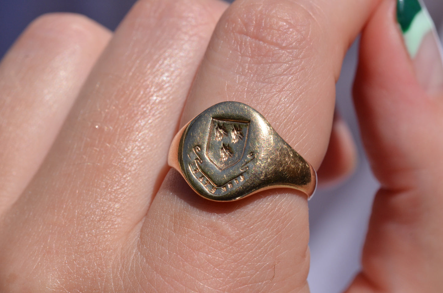 Large Vintage Crest Signet Ring