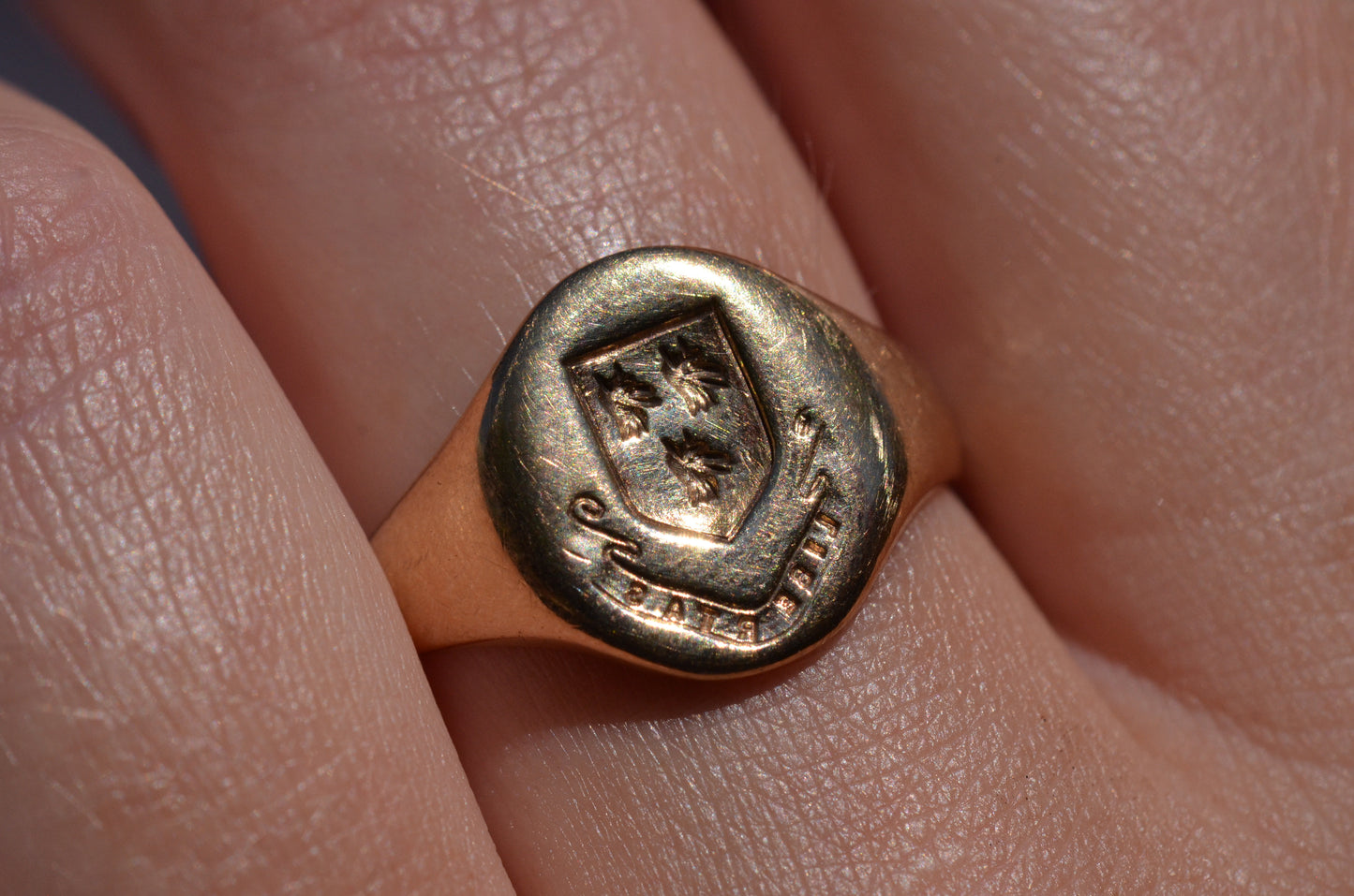 Large Vintage Crest Signet Ring