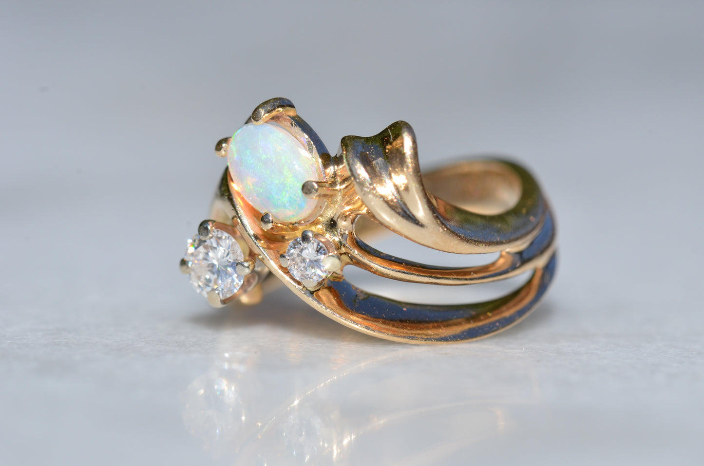 Bold Vintage Diamond and Opal Cocktail Ring