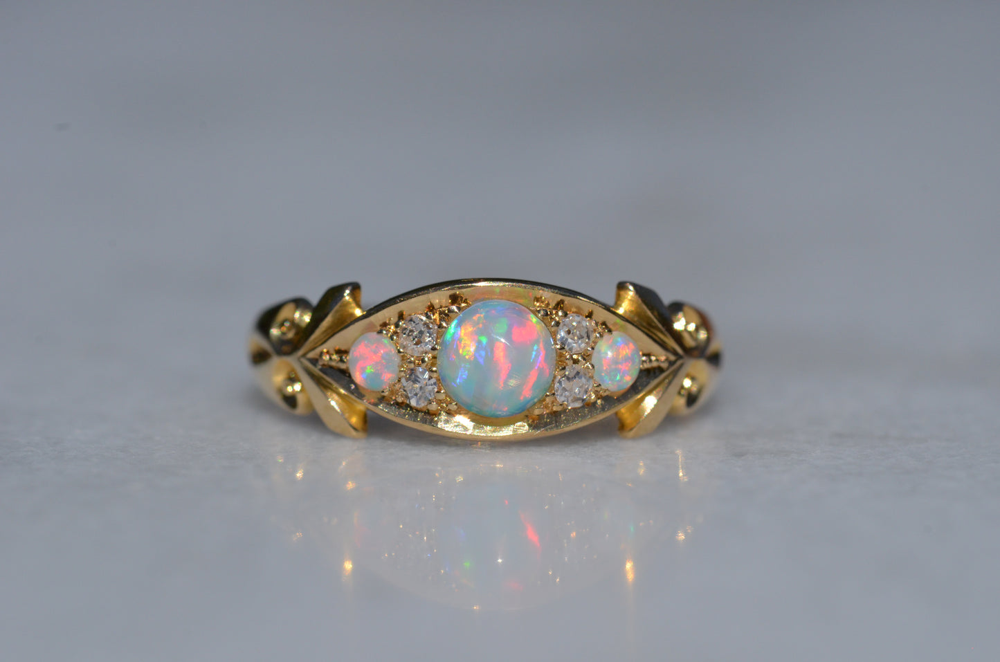 Slim Antique Opal Boat Ring