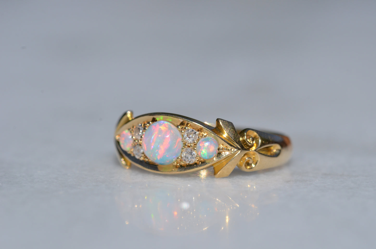 Slim Antique Opal Boat Ring