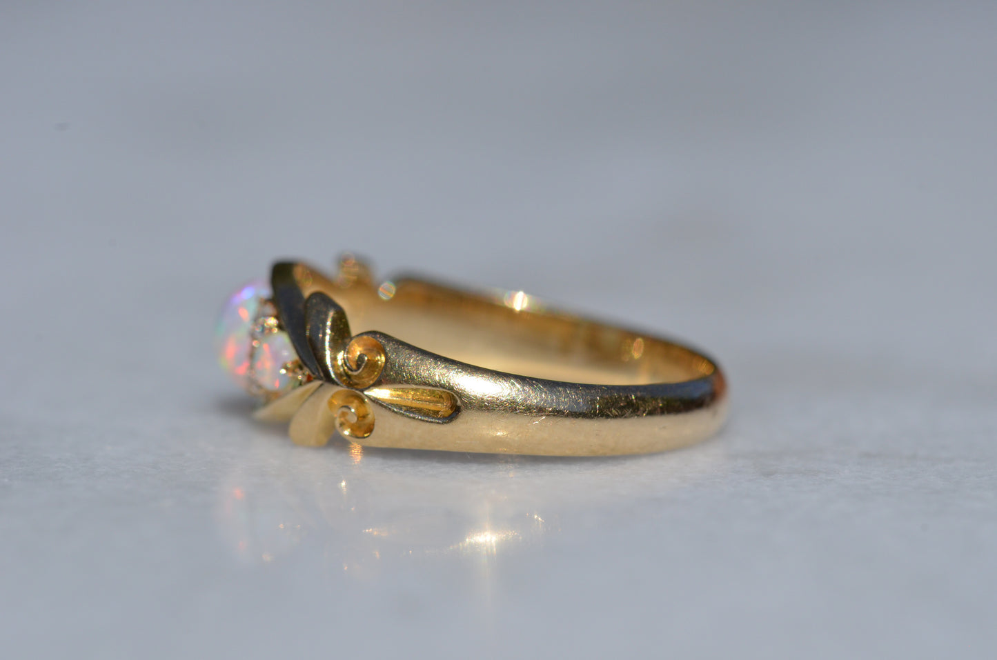 Slim Antique Opal Boat Ring