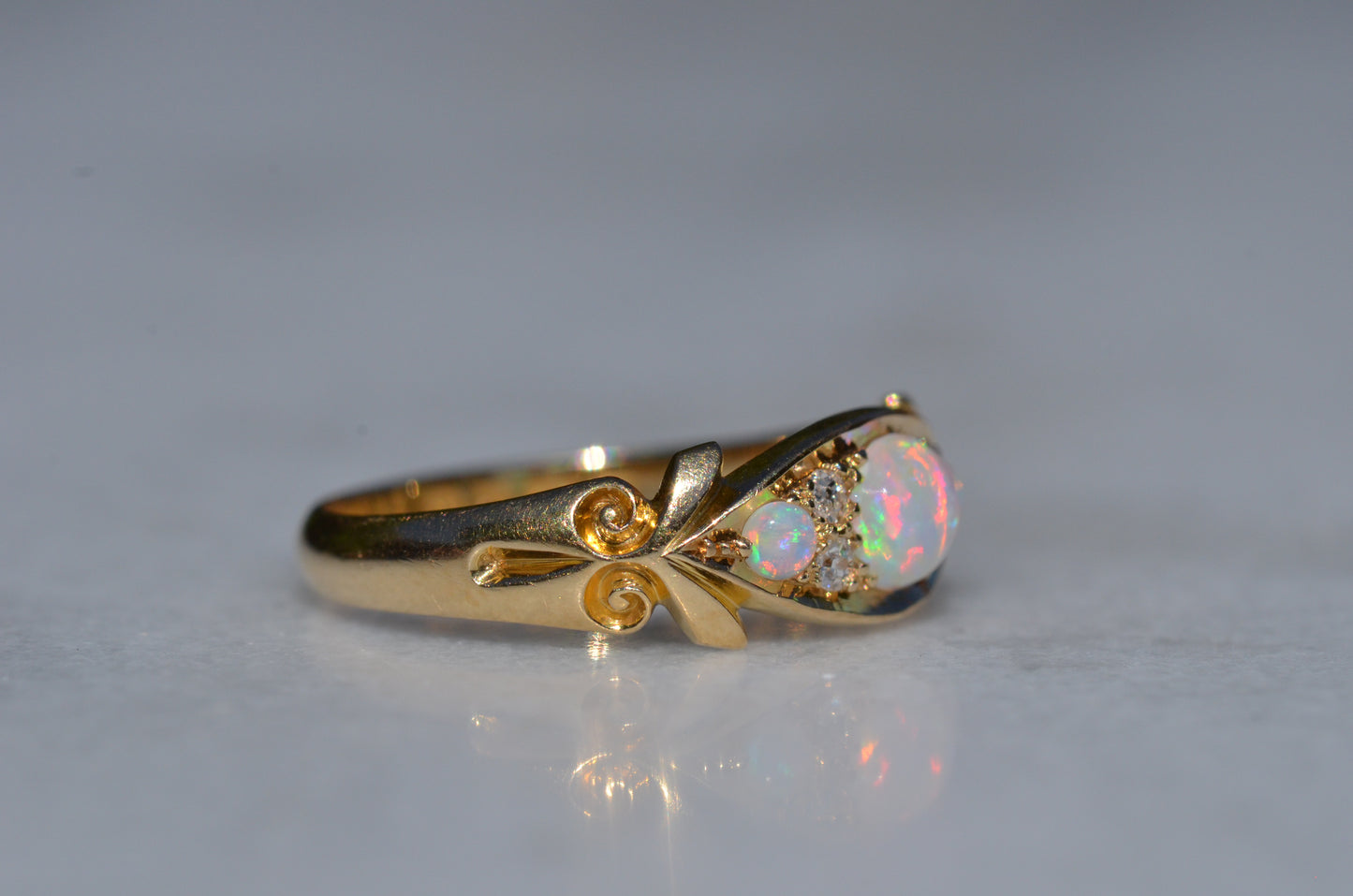 Slim Antique Opal Boat Ring