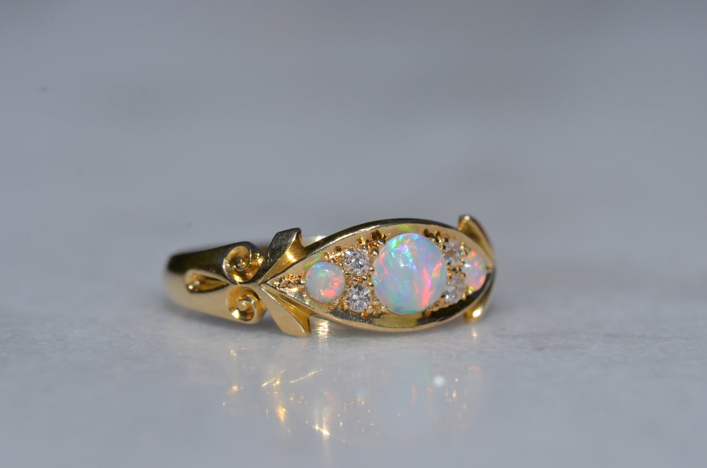 Slim Antique Opal Boat Ring