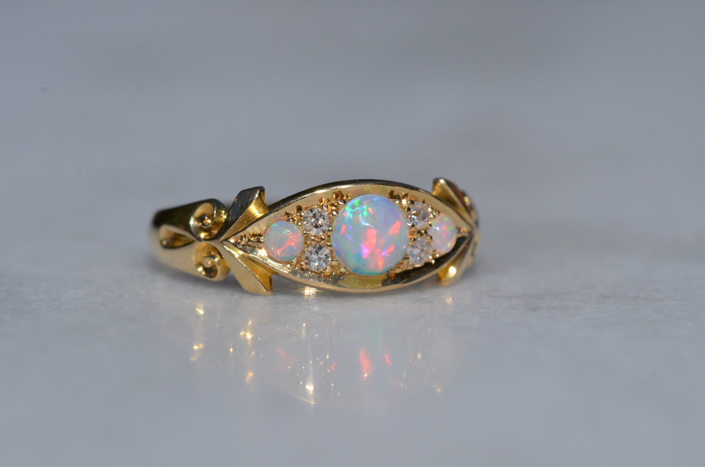 Slim Antique Opal Boat Ring