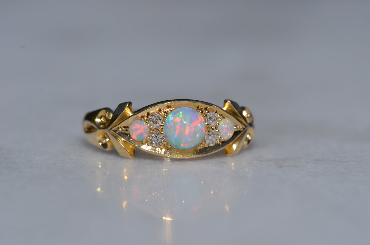 Slim Antique Opal Boat Ring