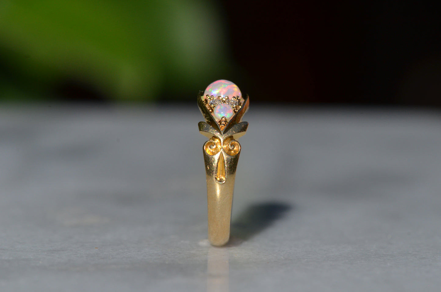 Slim Antique Opal Boat Ring