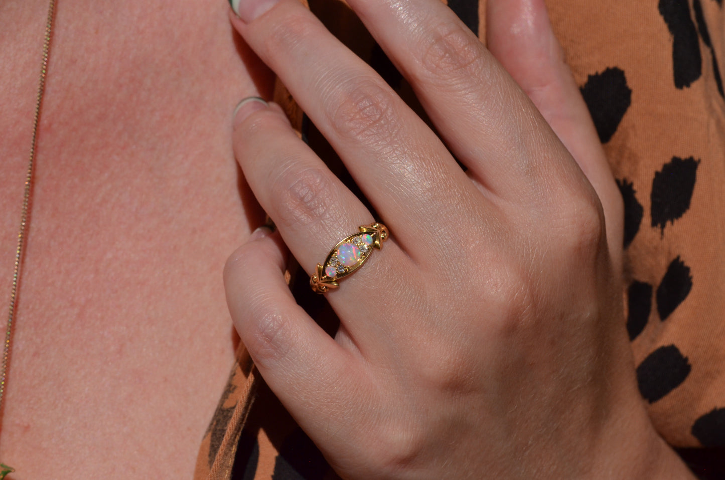 Slim Antique Opal Boat Ring