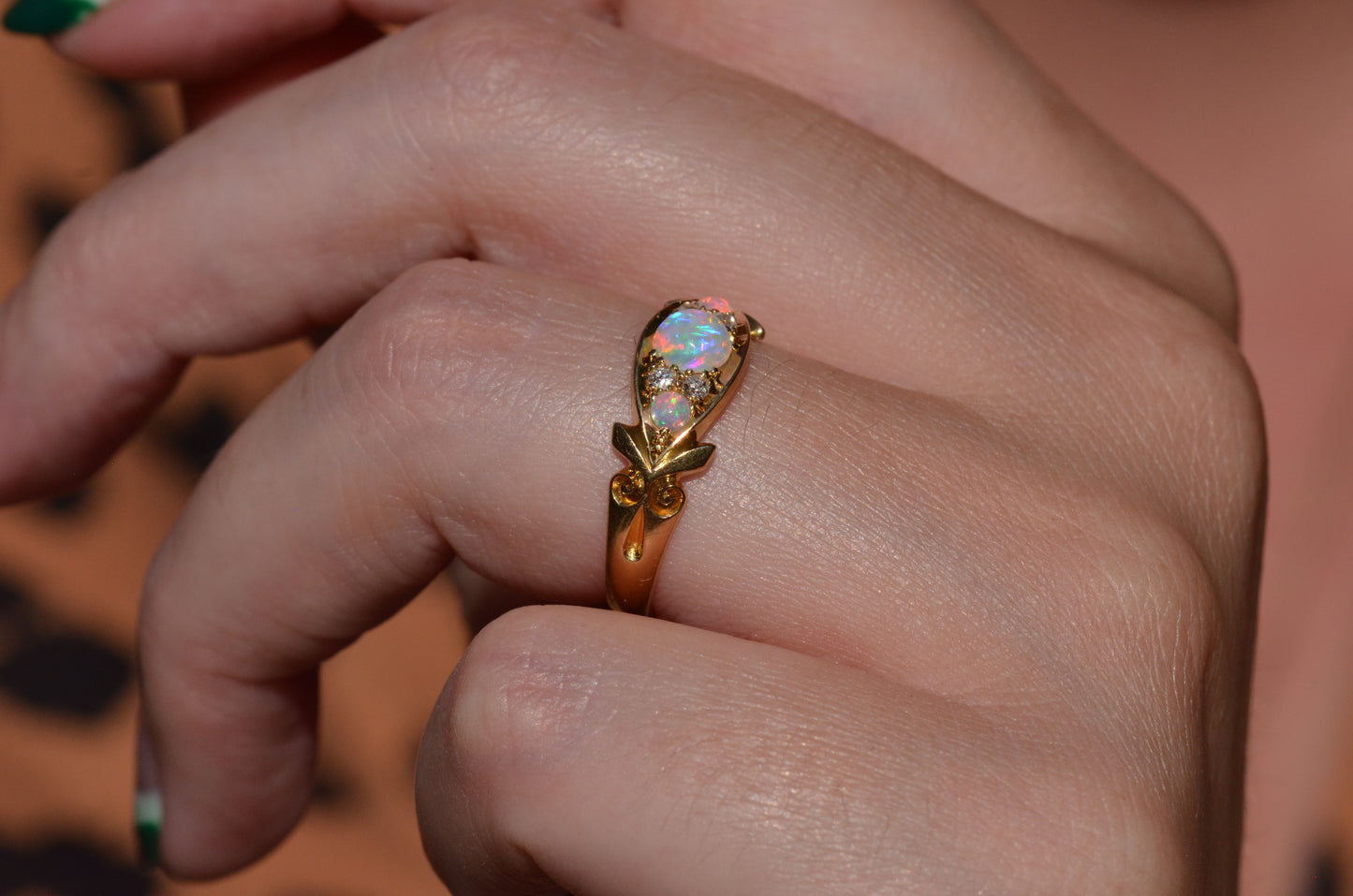 Slim Antique Opal Boat Ring