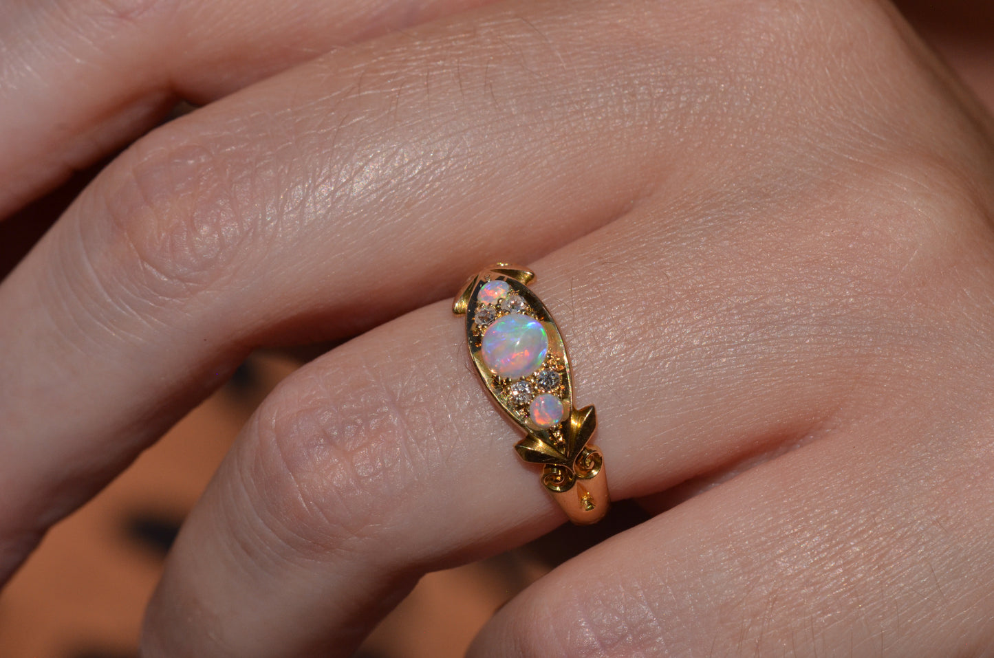 Slim Antique Opal Boat Ring