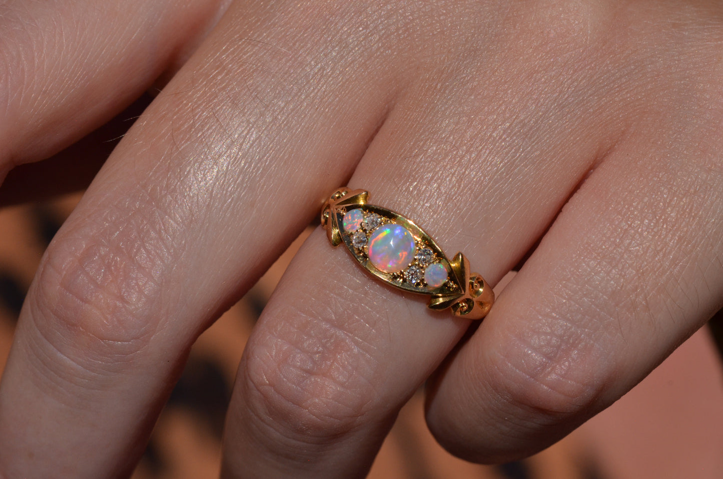 Slim Antique Opal Boat Ring