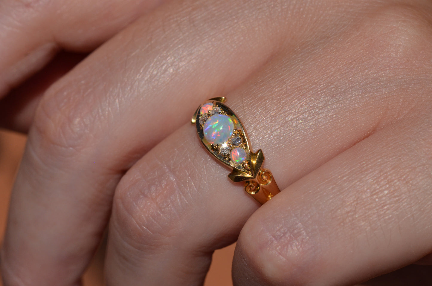 Slim Antique Opal Boat Ring