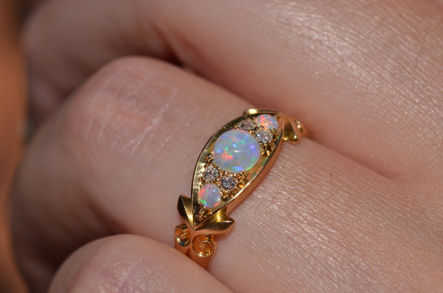 Slim Antique Opal Boat Ring