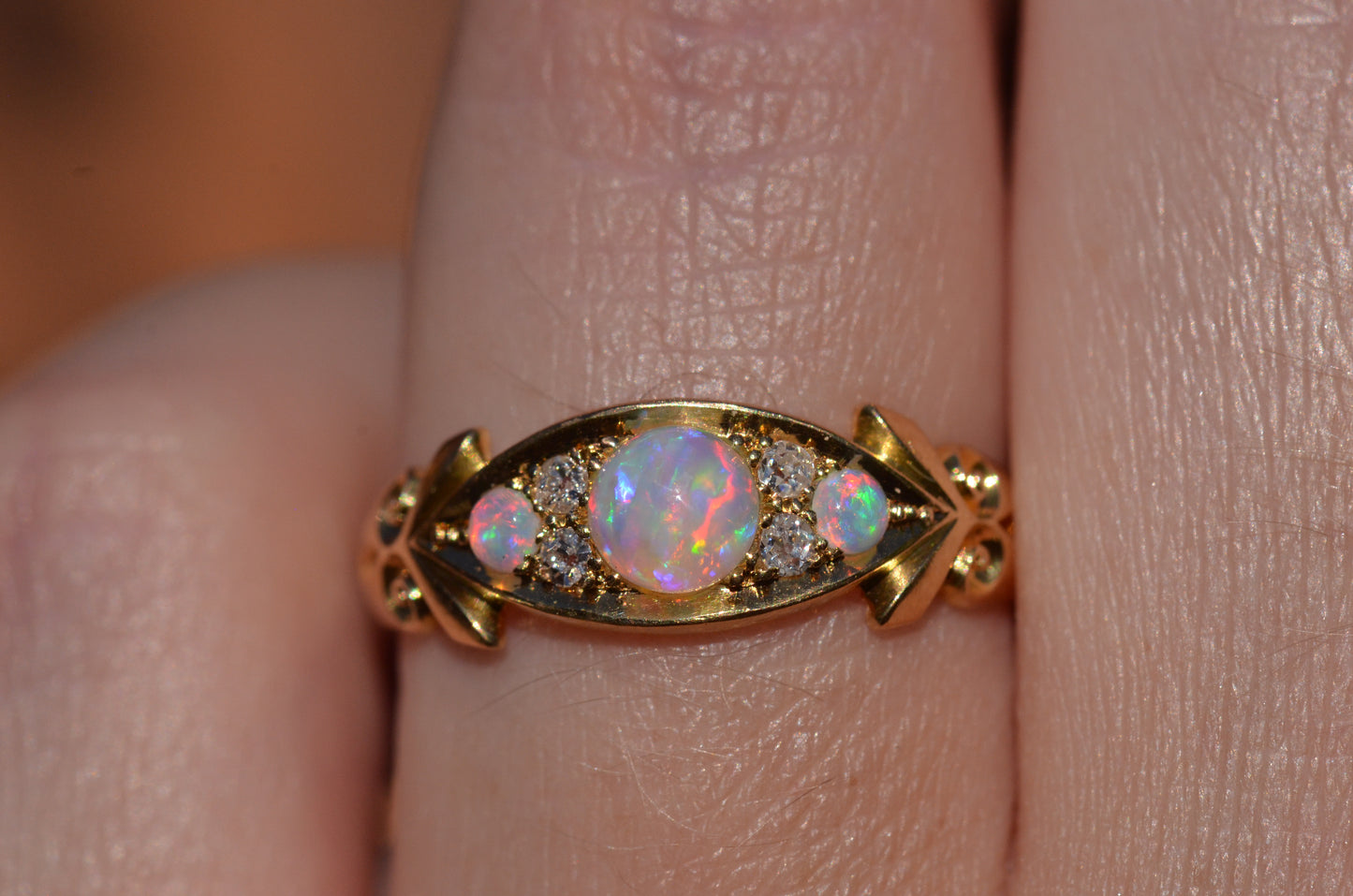 Slim Antique Opal Boat Ring