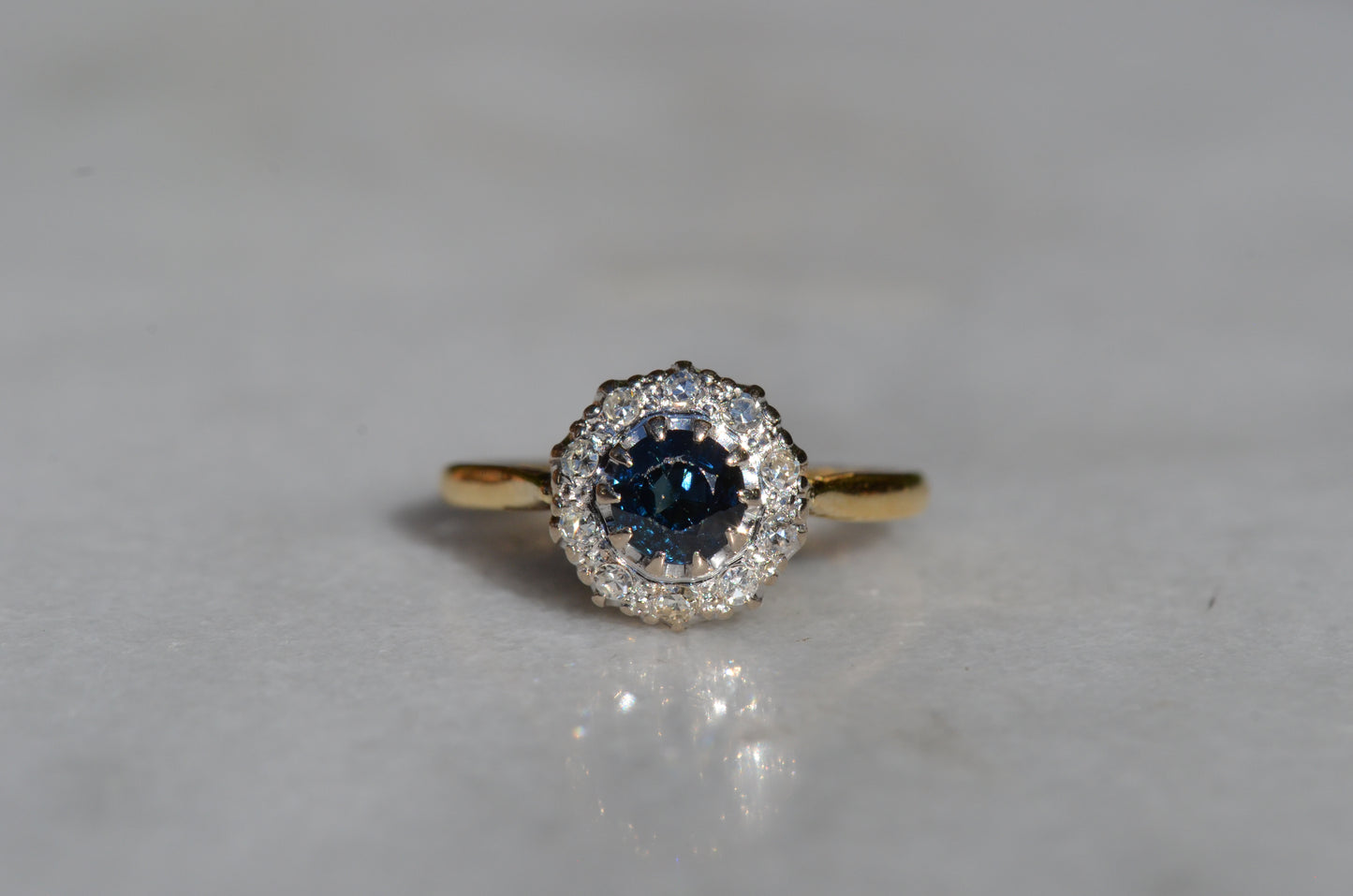 Rich Vintage Sapphire Diamond Halo Ring