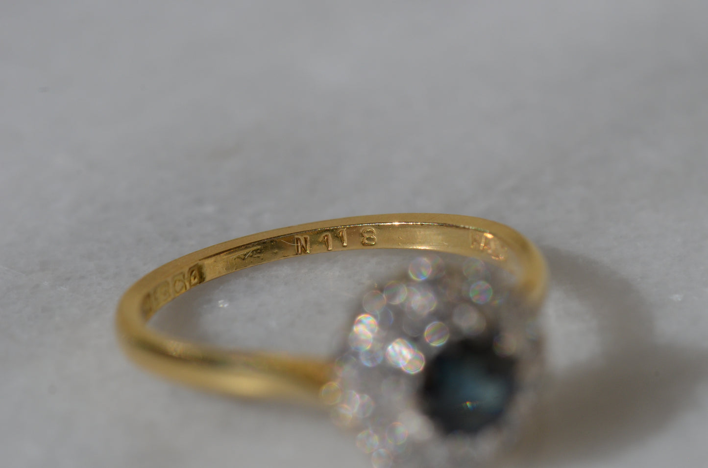 Rich Vintage Sapphire Diamond Halo Ring