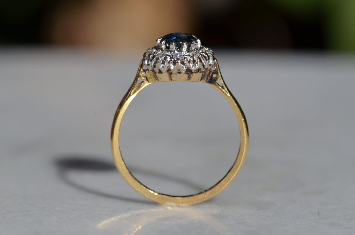 Rich Vintage Sapphire Diamond Halo Ring