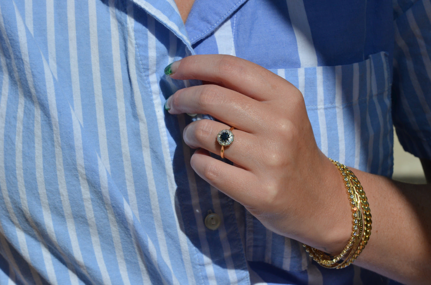 Rich Vintage Sapphire Diamond Halo Ring