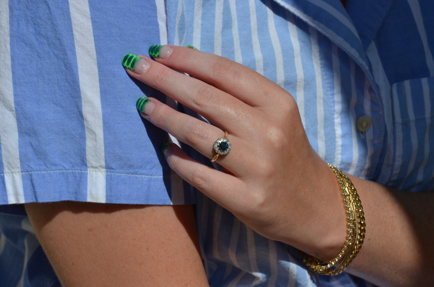 Rich Vintage Sapphire Diamond Halo Ring