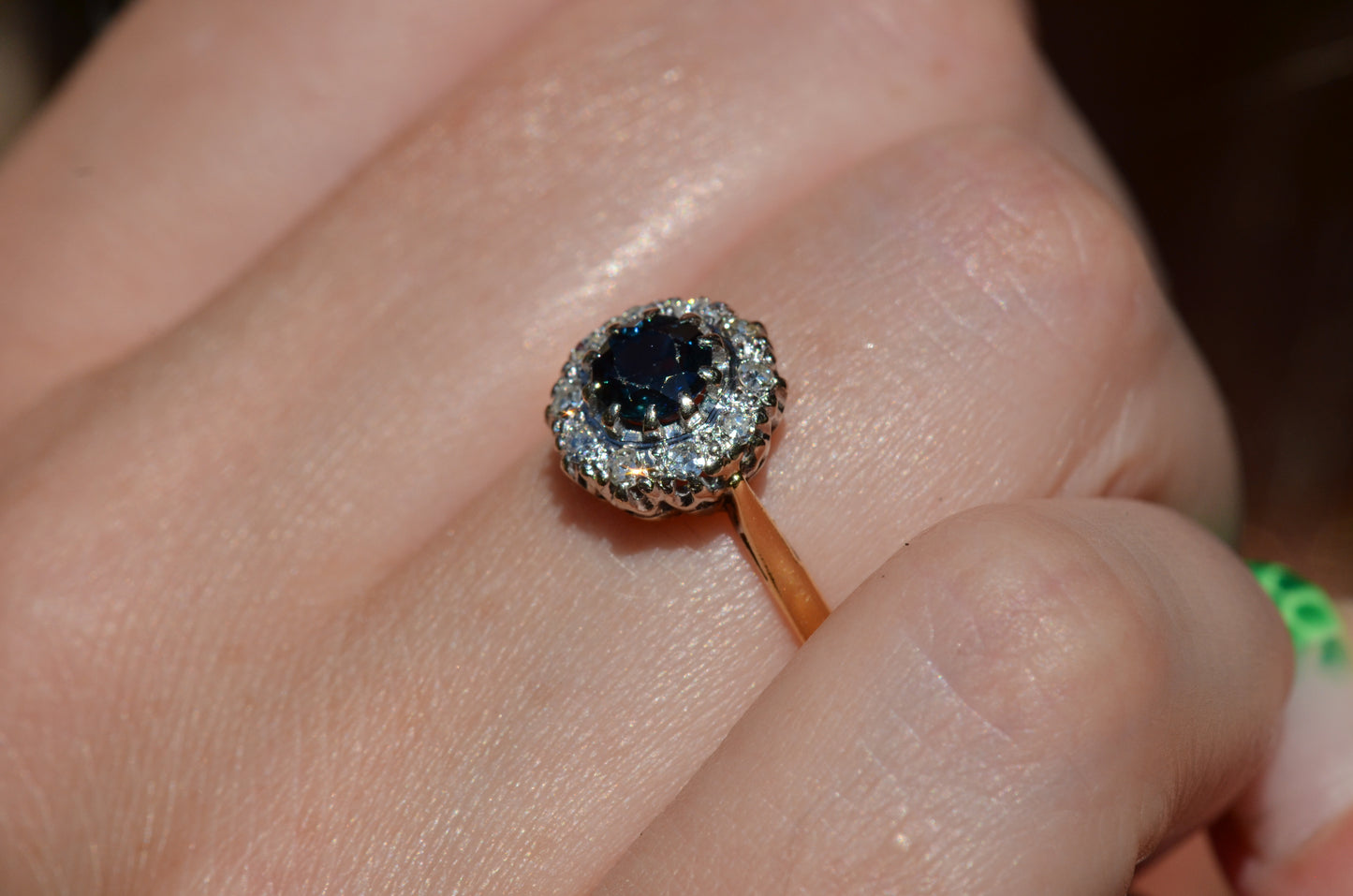 Rich Vintage Sapphire Diamond Halo Ring