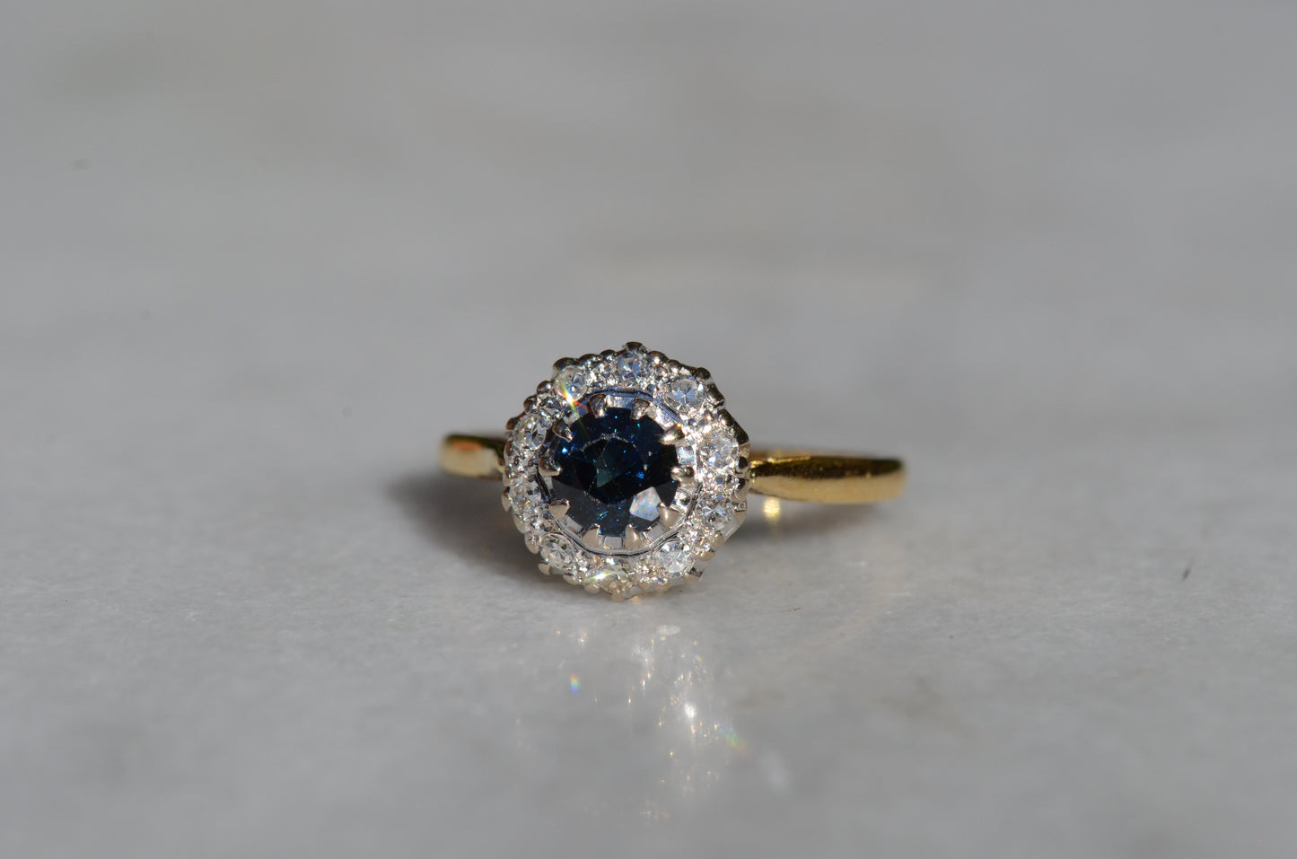 Rich Vintage Sapphire Diamond Halo Ring