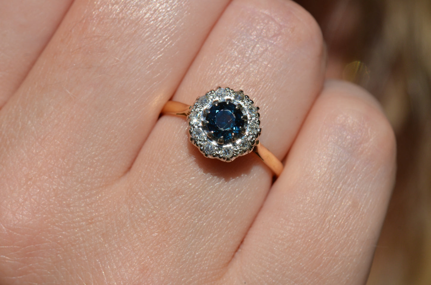 Rich Vintage Sapphire Diamond Halo Ring