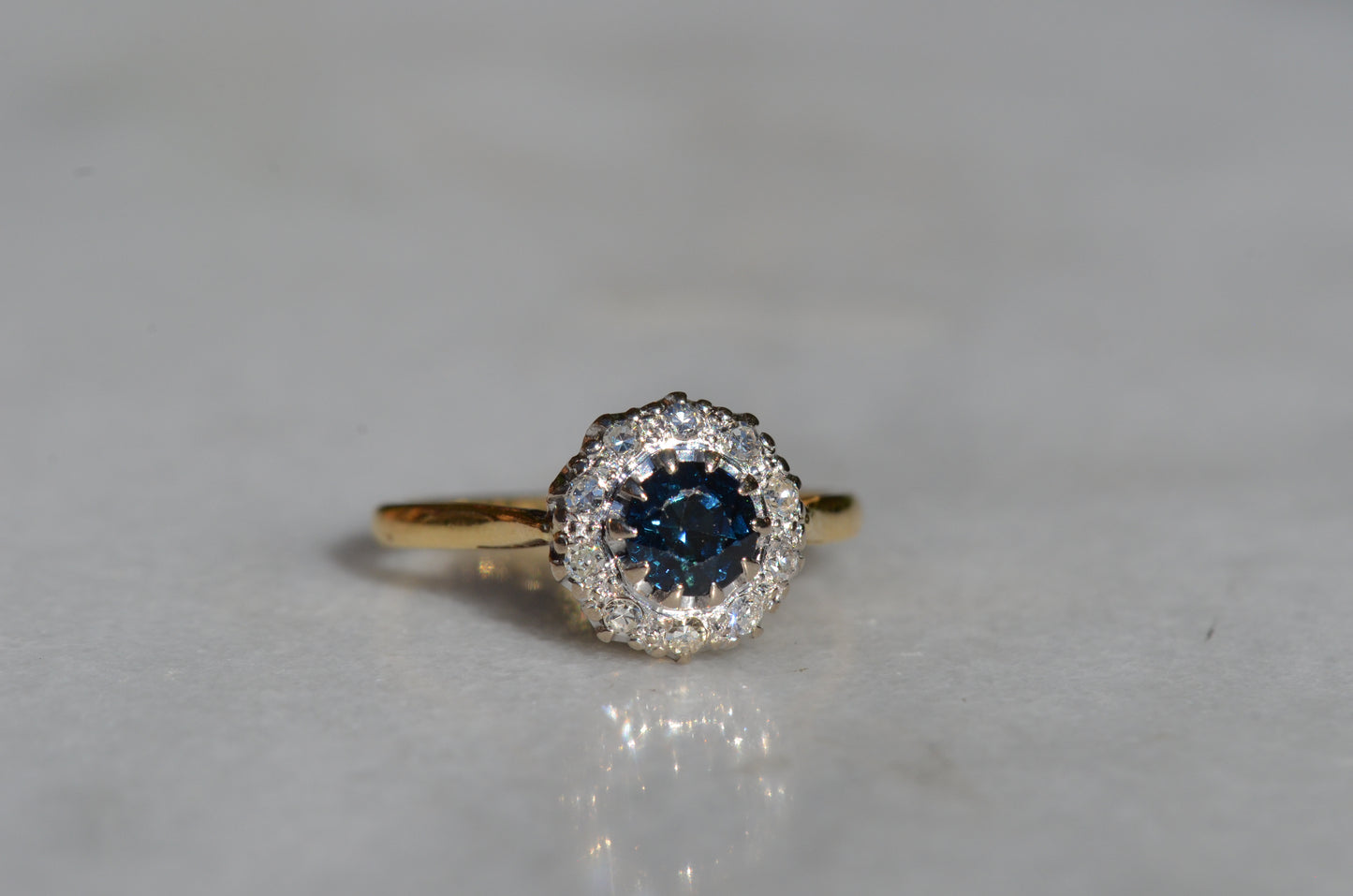 Rich Vintage Sapphire Diamond Halo Ring