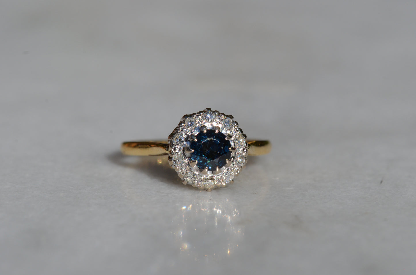 Rich Vintage Sapphire Diamond Halo Ring