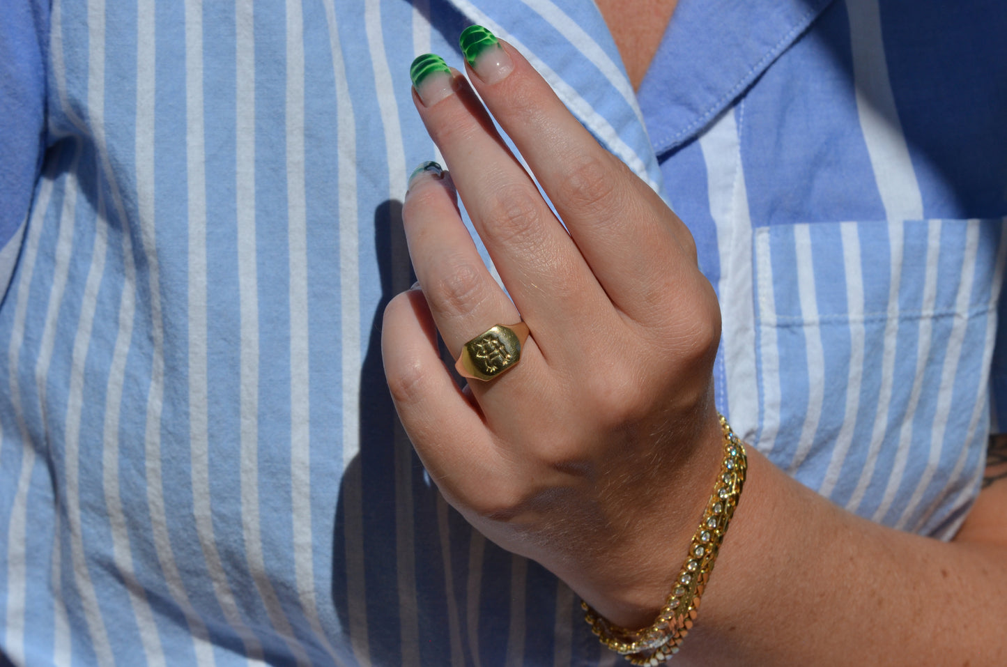 Fancy RH Monogram Signet Ring