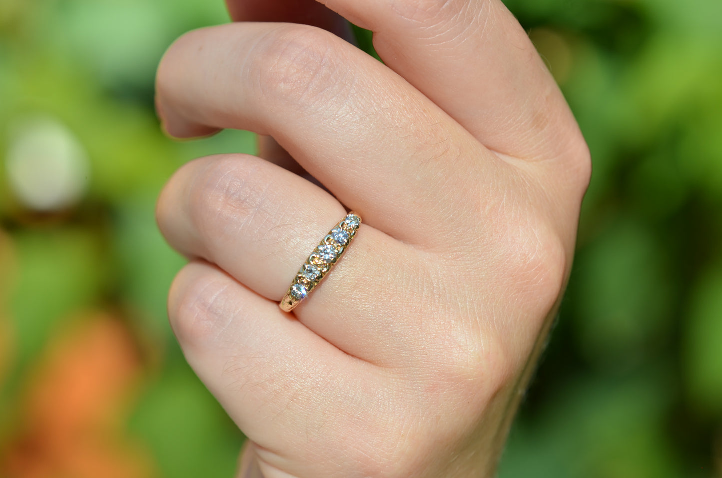 Dazzling Antique-Inspired Five Diamond Band