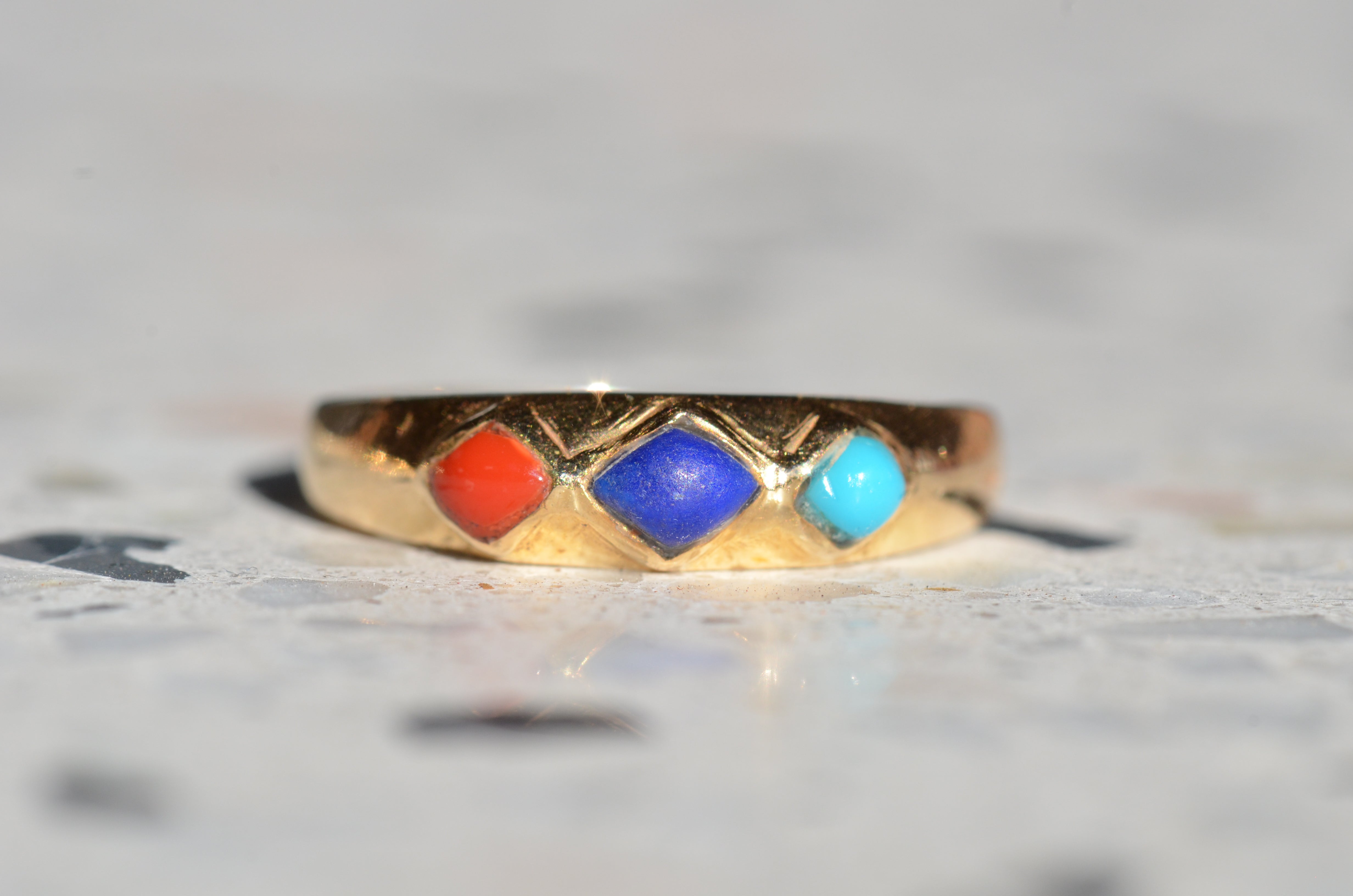 Vintage Turquoise, Carnelian and Lapis silver ring newest