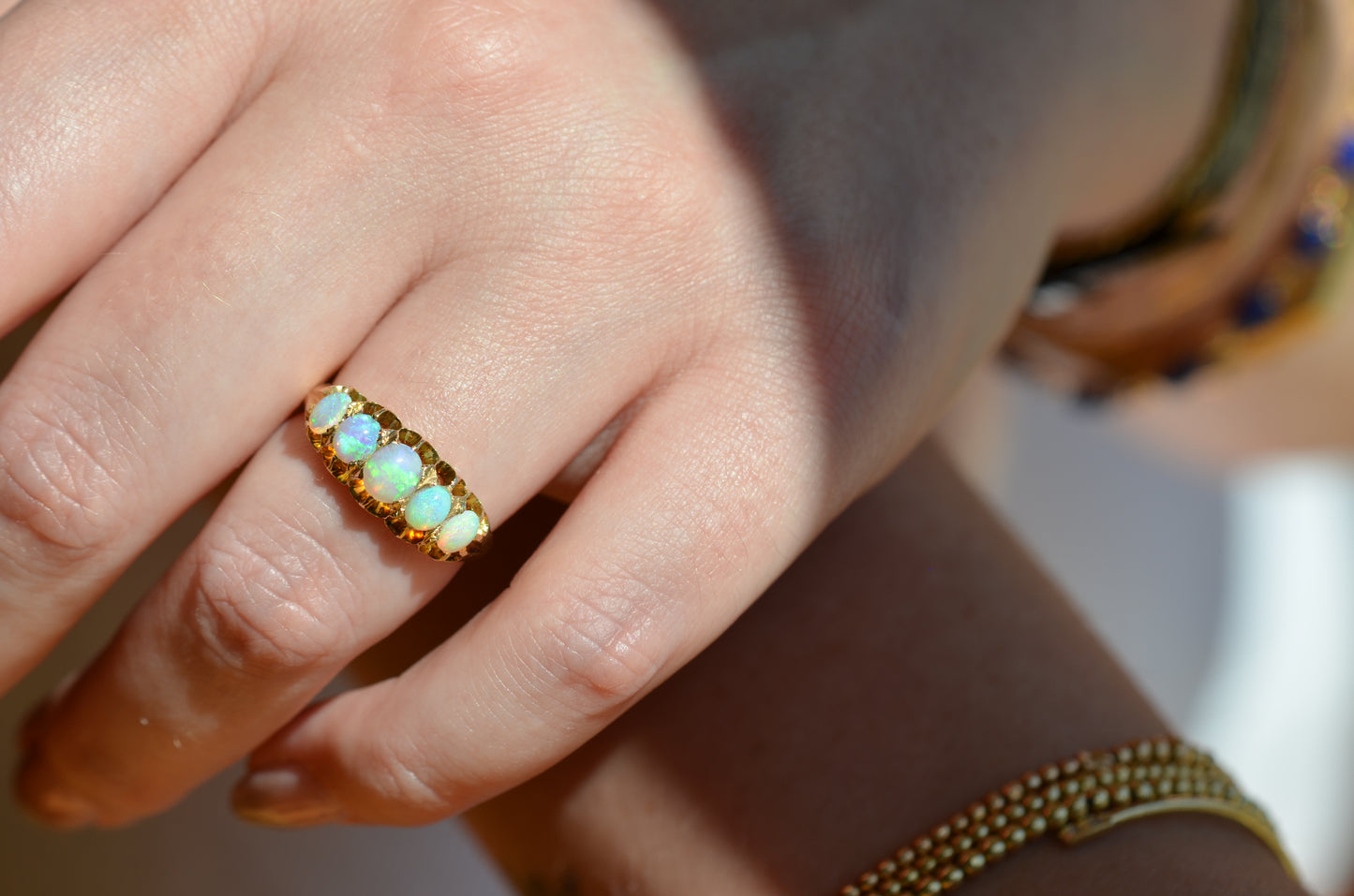 Vibrant Antique Opal Five Stone Ring