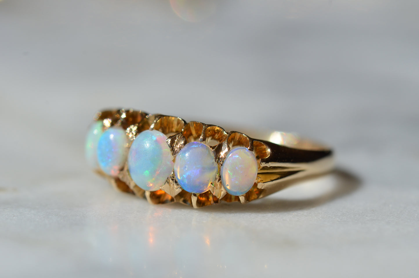 Vibrant Antique Opal Five Stone Ring