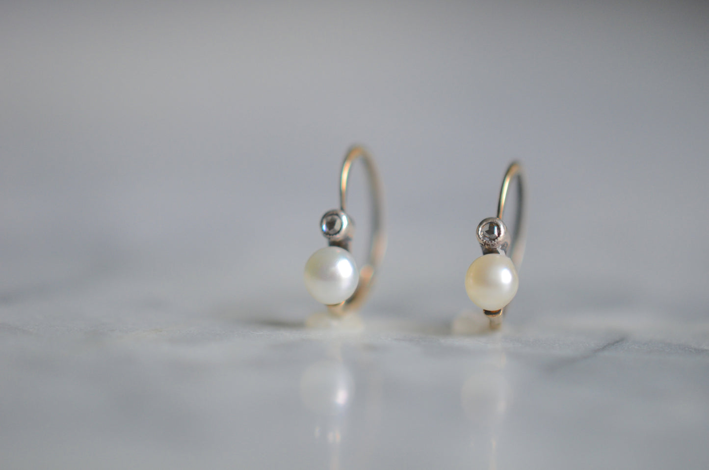Edwardian Pearl and Diamond Dormeuses Earrings