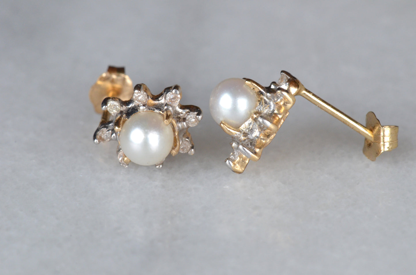 Sweet Estate Pearl and Diamond Studs