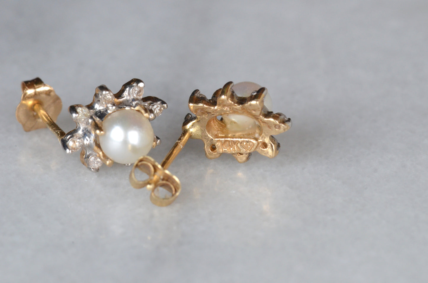 Sweet Estate Pearl and Diamond Studs