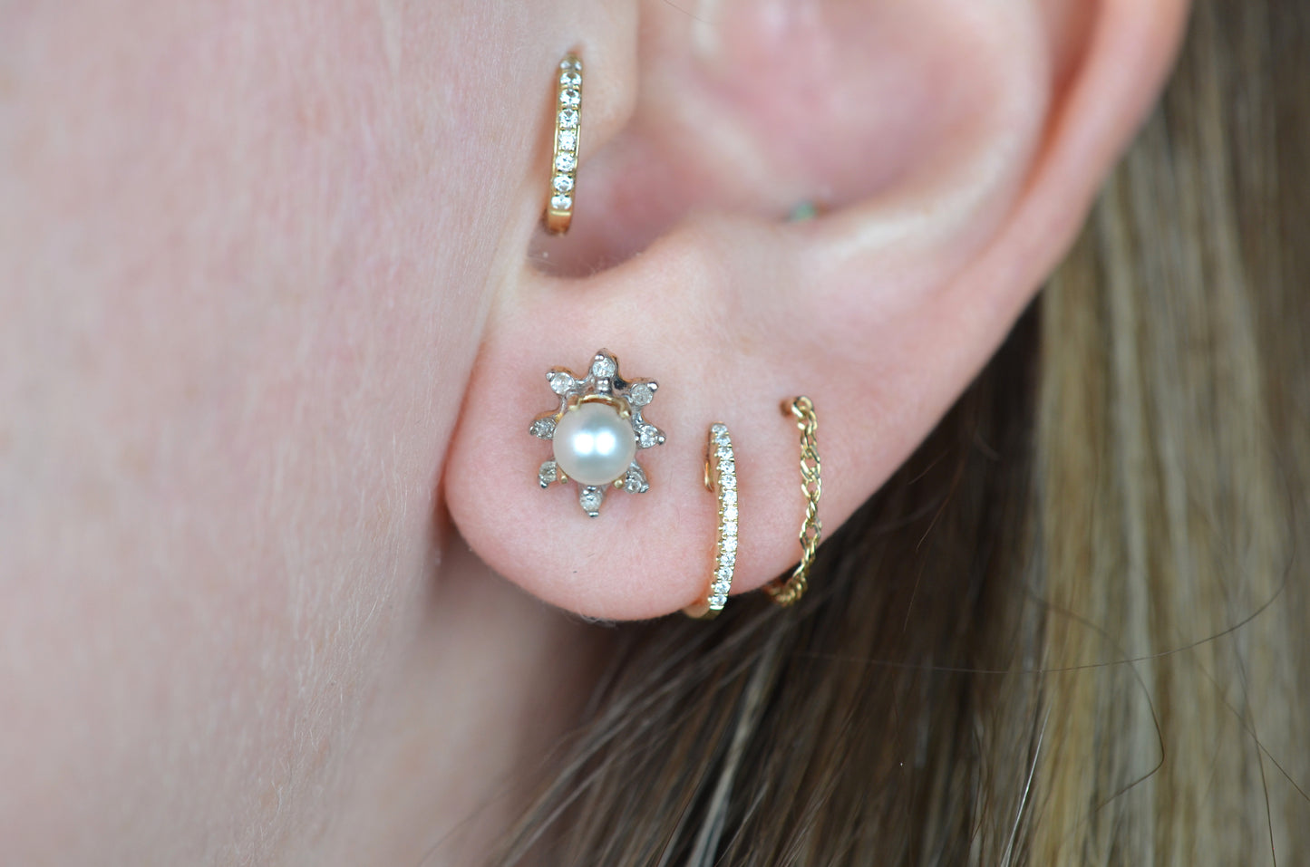 Sweet Estate Pearl and Diamond Studs