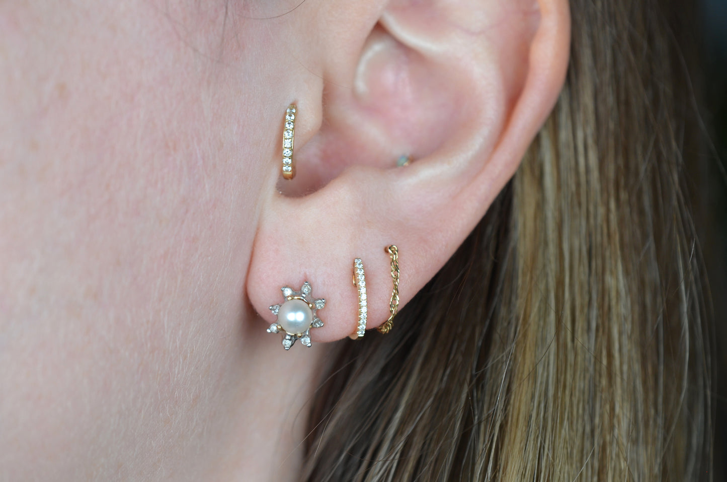 Sweet Estate Pearl and Diamond Studs