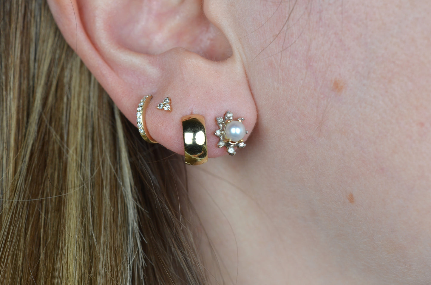 Sweet Estate Pearl and Diamond Studs