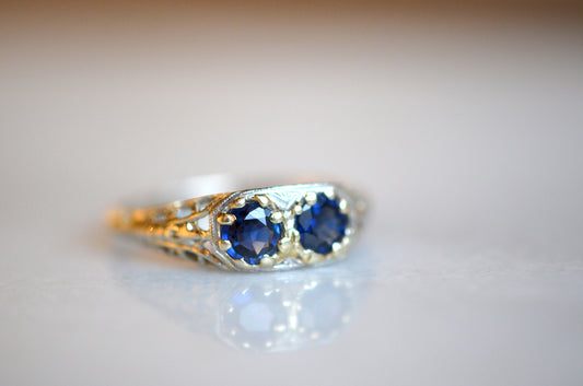 Romantic Art Deco Sapphire Toi et Moi Ring