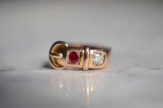 Rosy Victorian Ruby and Diamond Buckle Ring