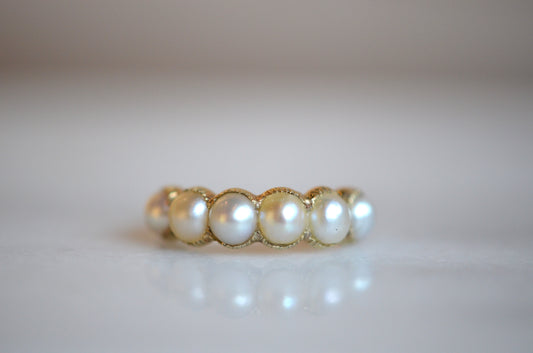 Graceful Georgian-Style Pearl Half Hoop Ring