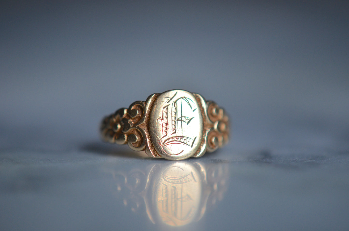 Art Nouveau E Signet Ring