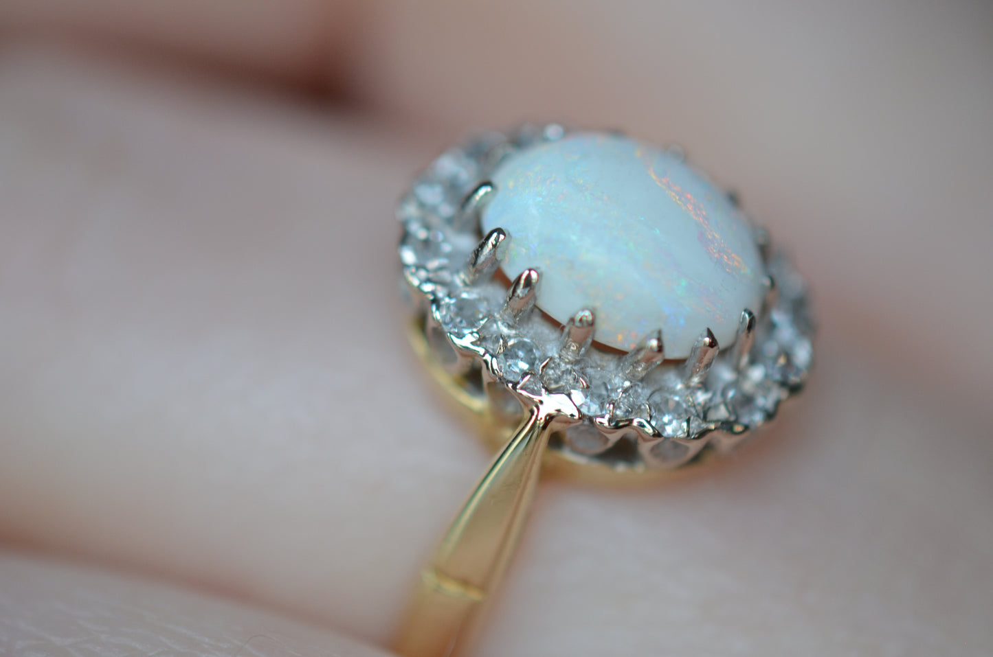 Romantic Victorian Revival Opal Halo Ring