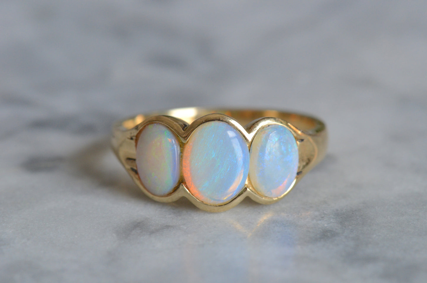 Mid-Century Modern Opal Trilogy Ring
