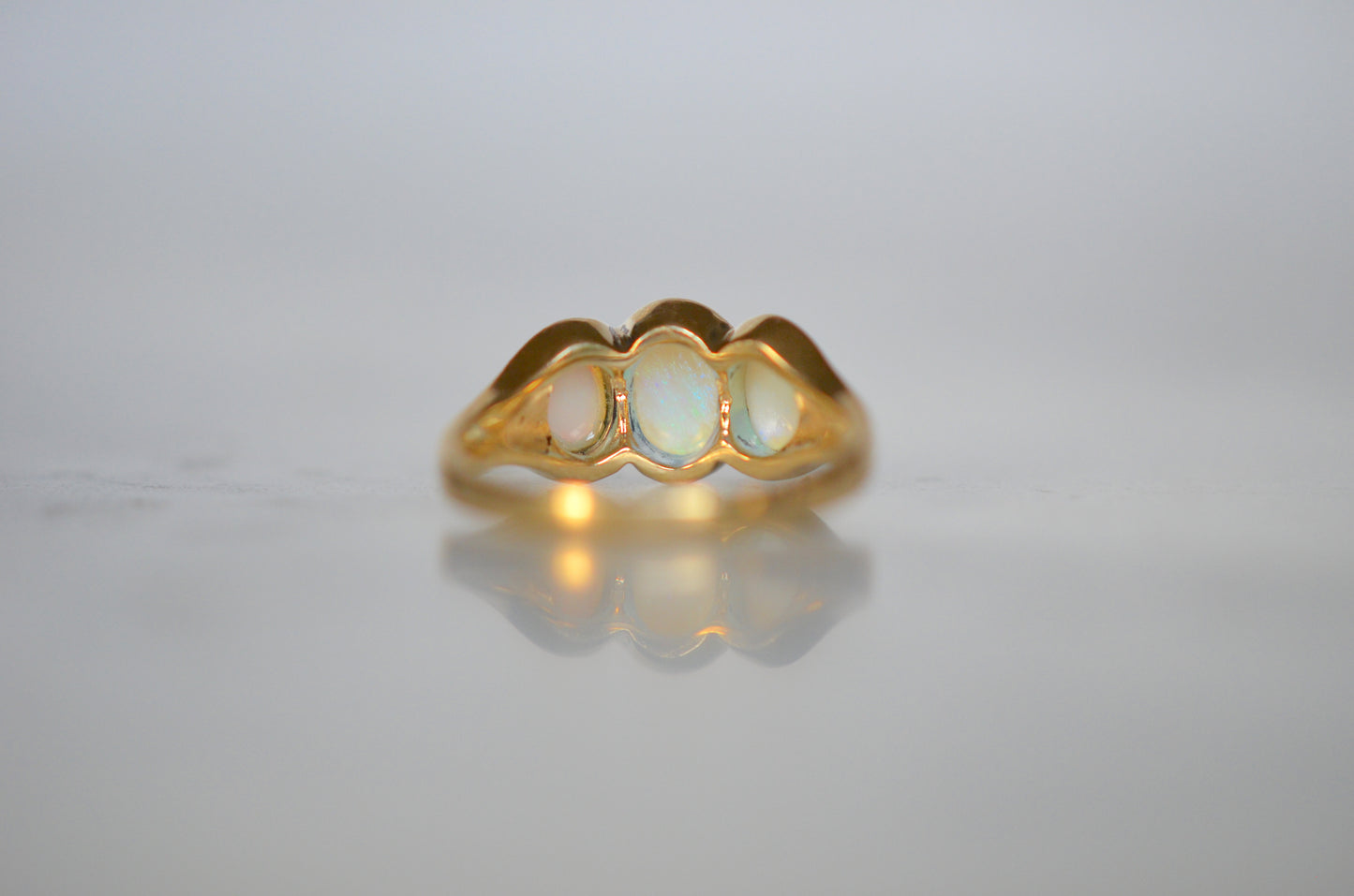 Mid-Century Modern Opal Trilogy Ring